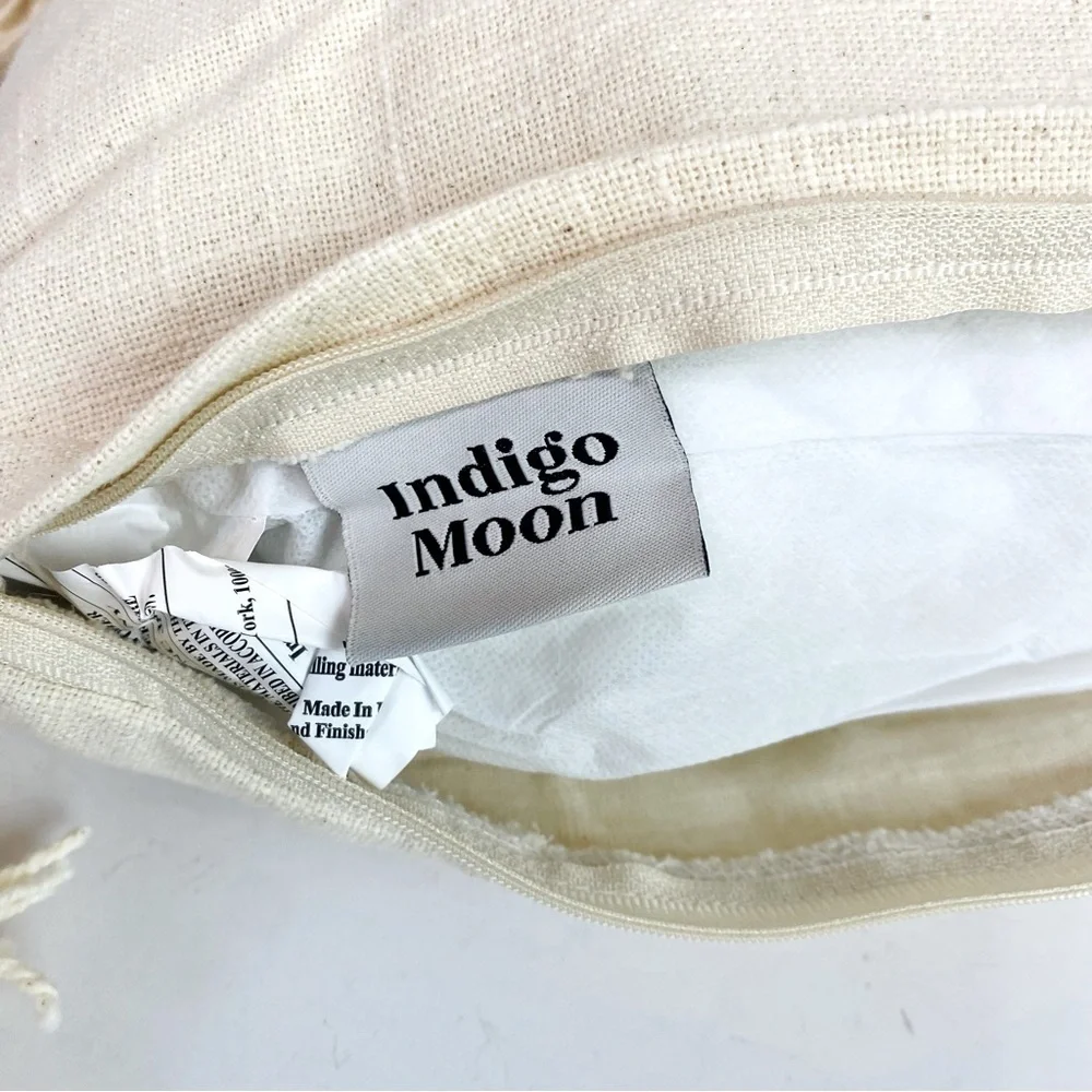 Indigo Moon Pumpkin Embroidered Lumbar Accent Pillow W/ Tassels 24” x 14“